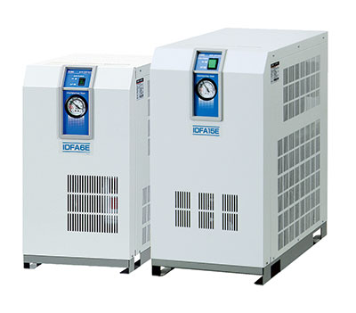 Refrigerated dryers are most commonly used to lower dew point. Series IDFB refrigerated air dryers from SMC feature improved ambient (113° F/45° C) and inlet (149° F/65° C) air temperatures as well as improved flow ratings over standard models. 
