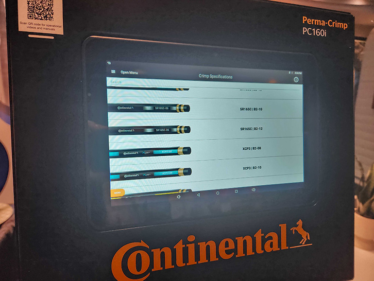 Part of the three-tap process is simply matching your lay line on your hose to the screen, then selecting and inserting the correct die.