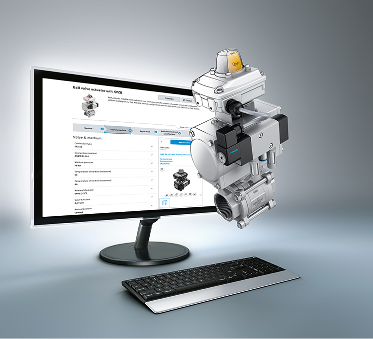 The new KVZB ball-valve configurator organizes the selection of the optimum assembly into a few simple and quick steps.