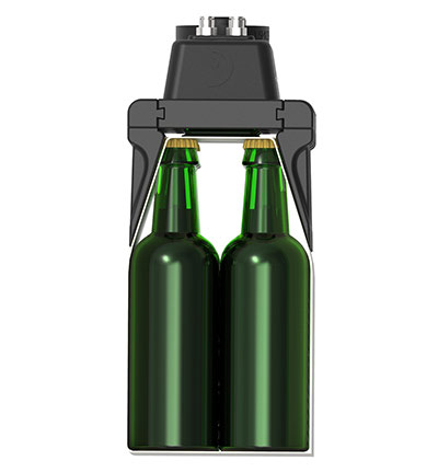Mechanical grippers cannot pick up the bottles from the top of the bottle caps, as these are usually sealed with a banderole made of aluminum or paper, which would be damaged.