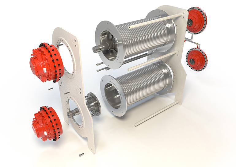Hägglunds direct-drive hydraulic motors can mount directly to the driven shaft, providing up to 98% efficiency in their operation while eliminating the need for gearboxes and coupling equipment. | courtsey of Bosch Rexroth