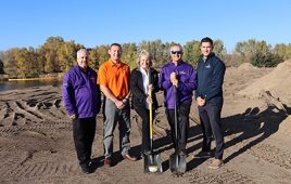 Pictured: Todd Lorsung (CFO), Rick Barger (COO), Mary Barger & Brad Barger (Founders & Board Members), Chase Marshall (CEO) pose for groundbreaking photo for Suburban Manufacturing's expansion.