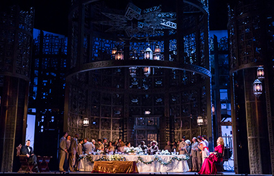 A scene from Mozart’s “Le Nozze di Figaro.” Although not all Met productions use the hydraulics of the custom hub design by Turner/TASCorp., this production utilized the data and power distribution capabilities of the hub. | Courtesy of Chris Lee / Met Opera
