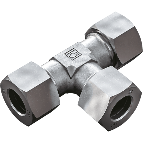 Tee fitting join together three metric tubes at 90 degrees. Standard versions connect three tubes of equal diameter, Tee reducer fitting can accommodate up to three different diameters.