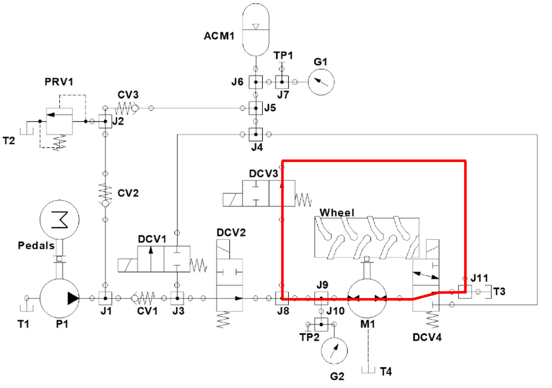 TAMU Fluid Power Club hydraulic circuit showing coast forward and reverse mode.